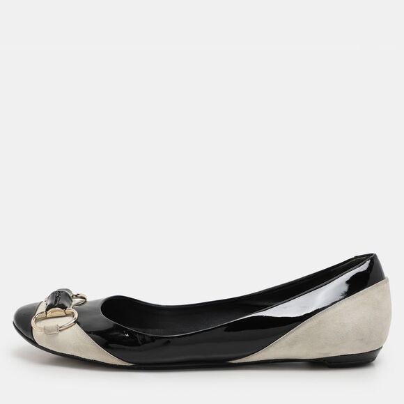 Black/grey Patent Leather And Suede Bamboo Horsebit Ballet Flats Size 39,All Products : American Fashion Style Bags On Sale